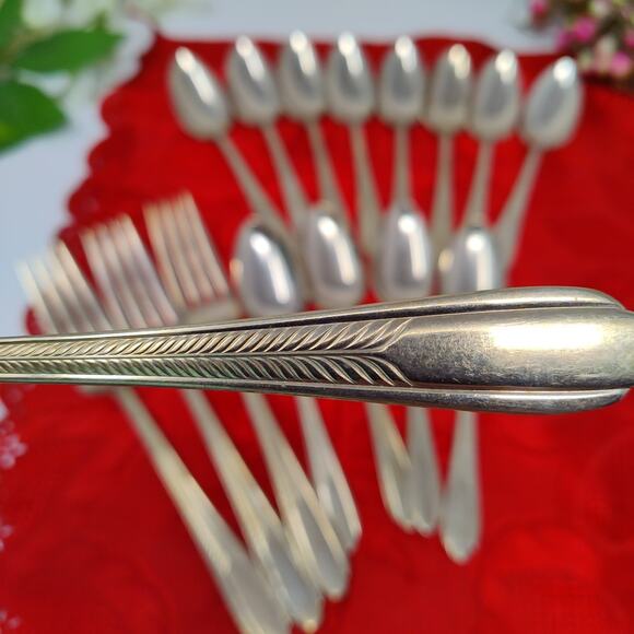 16 Forks N Spoons Vtg National Silver Plated Art Deco Wheat Stalk 12 Teaspoons - Picture 2 of 14